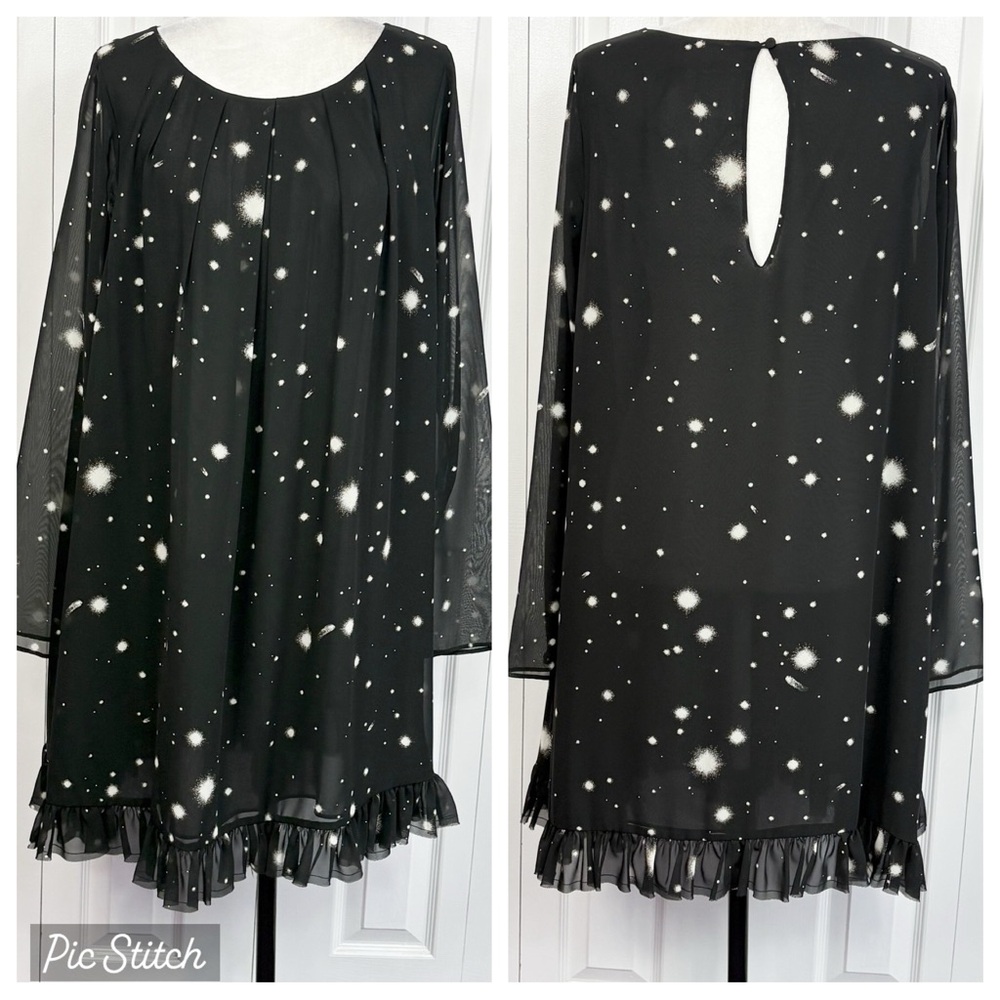 New Victoria's Secret Sheer Black Celestial Galaxy Print Babydoll Dress XL